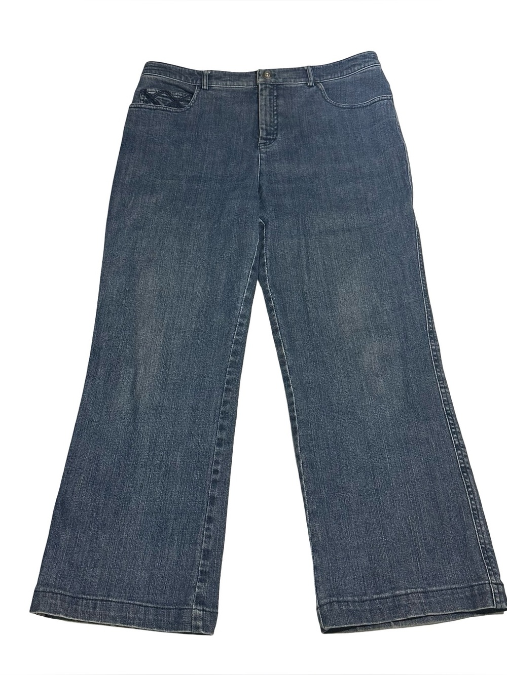 St John Collection Jeans 10 Medium Wash Blue Denim Embroidered Wide Leg Pants